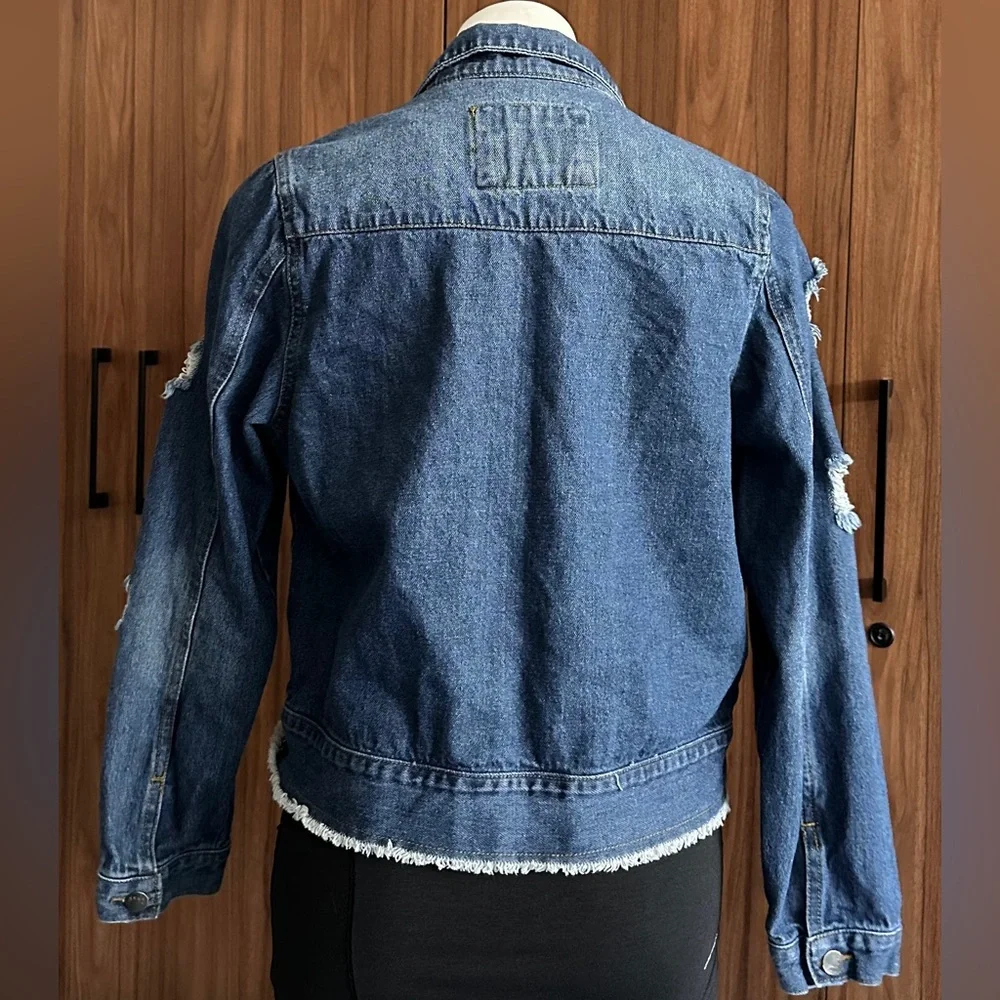 Between Us. Classic Blue Distressed Jean Jacket LARGE - Picture 3 of 16